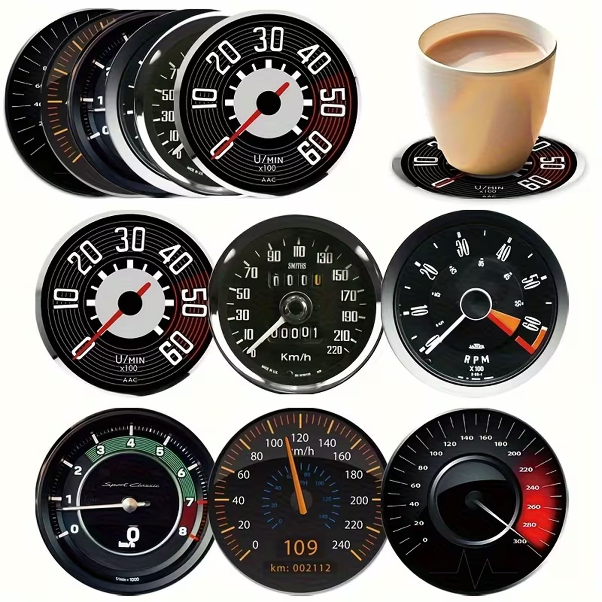 Retro Holzuntersetzer *Tachometer* 6 Stck Retro Holzuntersetzer *Tachometer* 6 Stck