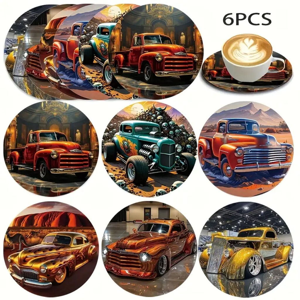 Retro Holzuntersetzer *US Cars* 6 Stck