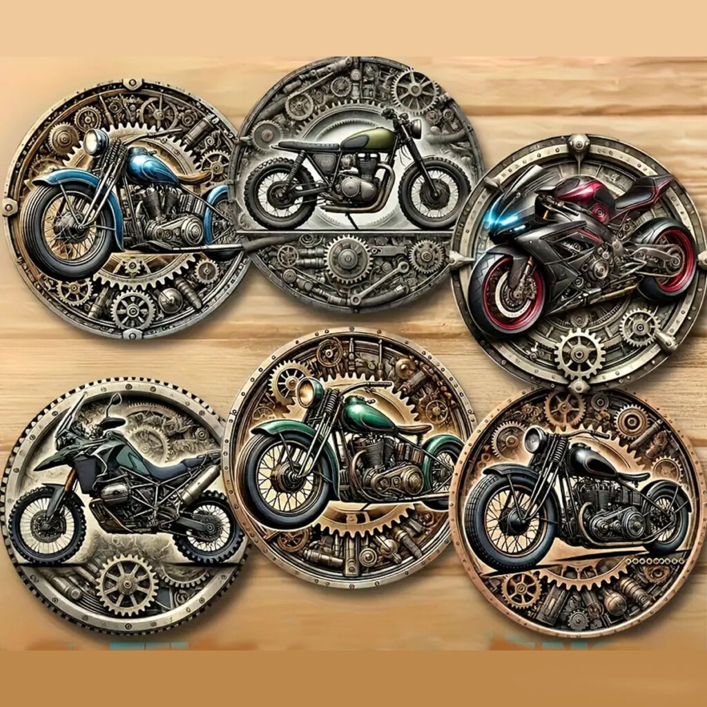 Retro Holzuntersetzer *Motorcycle* 6 Stck