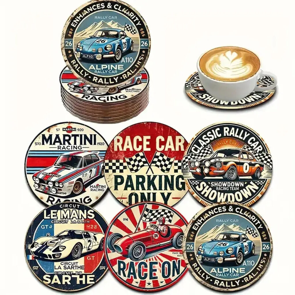 Retro Holzuntersetzer *Racing* 6 Stck
