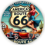 Retro Vintage Schild *Route 66* mit Pin Up Girl