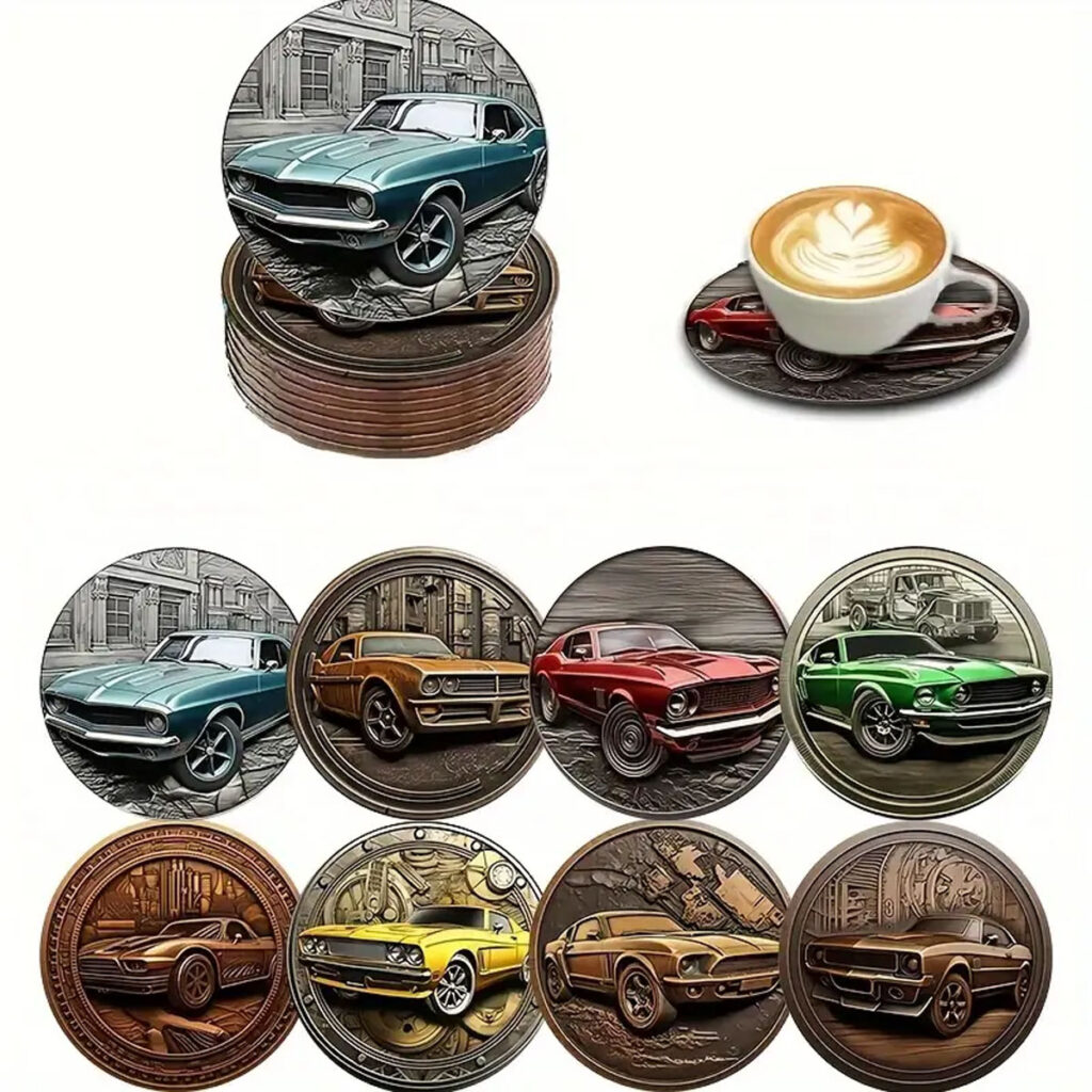 Retro Holzuntersetzer *US Cars* 8 Stck