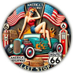 Retro Vintage Schild *Pin Up Girl auf Hot Rod*